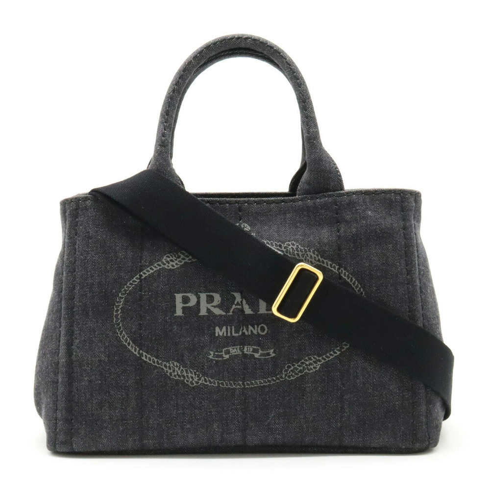 Prada Canapa Tote Bag 2way Crossbody Denim NERO Black